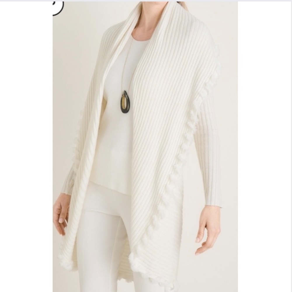CHICO’S White Ribbed Softest Cardigan Sweater 2 L